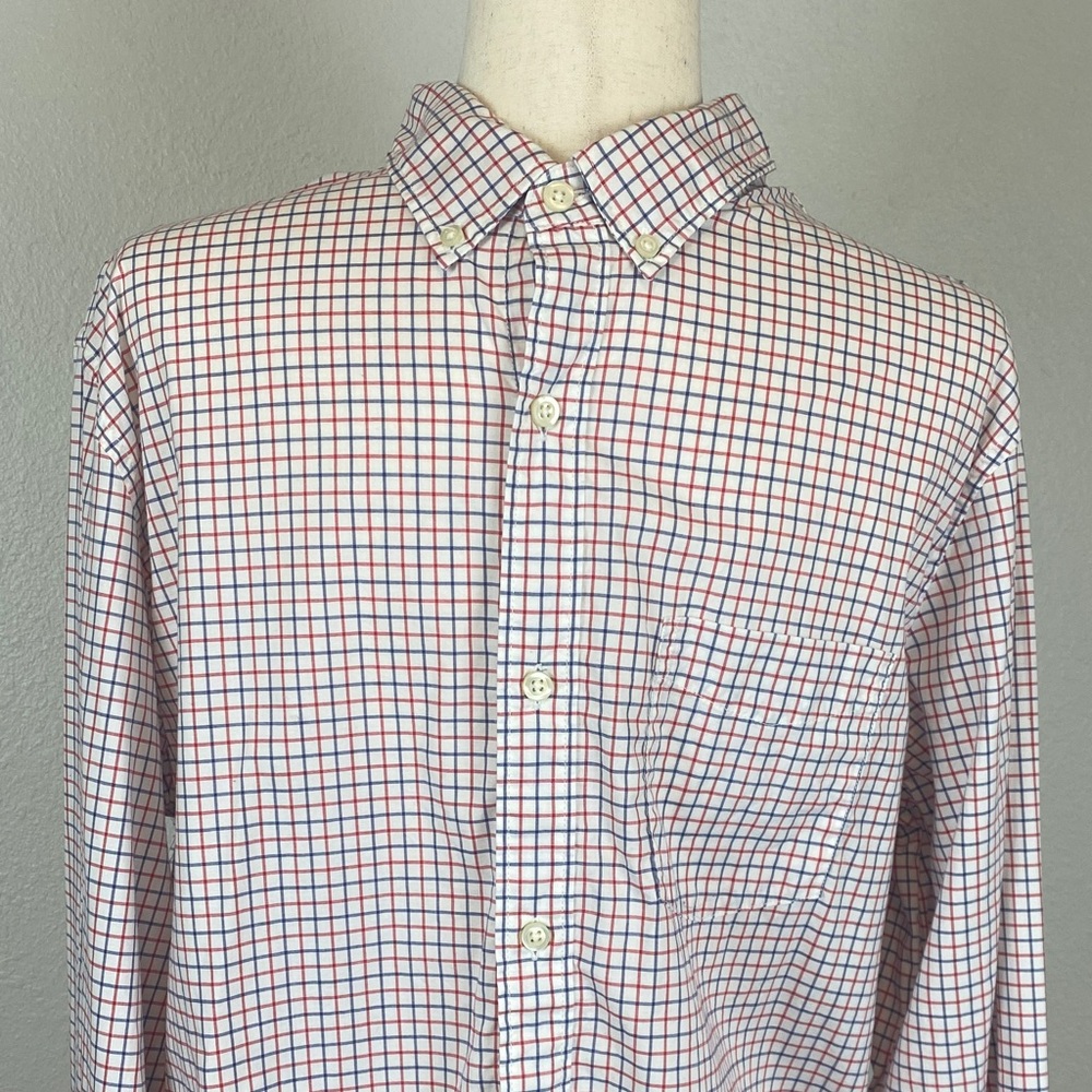 GAP Stretch Red and Blue Plaid Button-Down Collared Men Large Button Down Shirt
